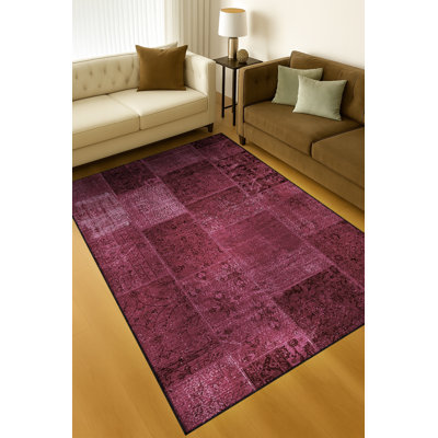 MOSSO Purple Patchwork Washable Woven Backing Area Rug