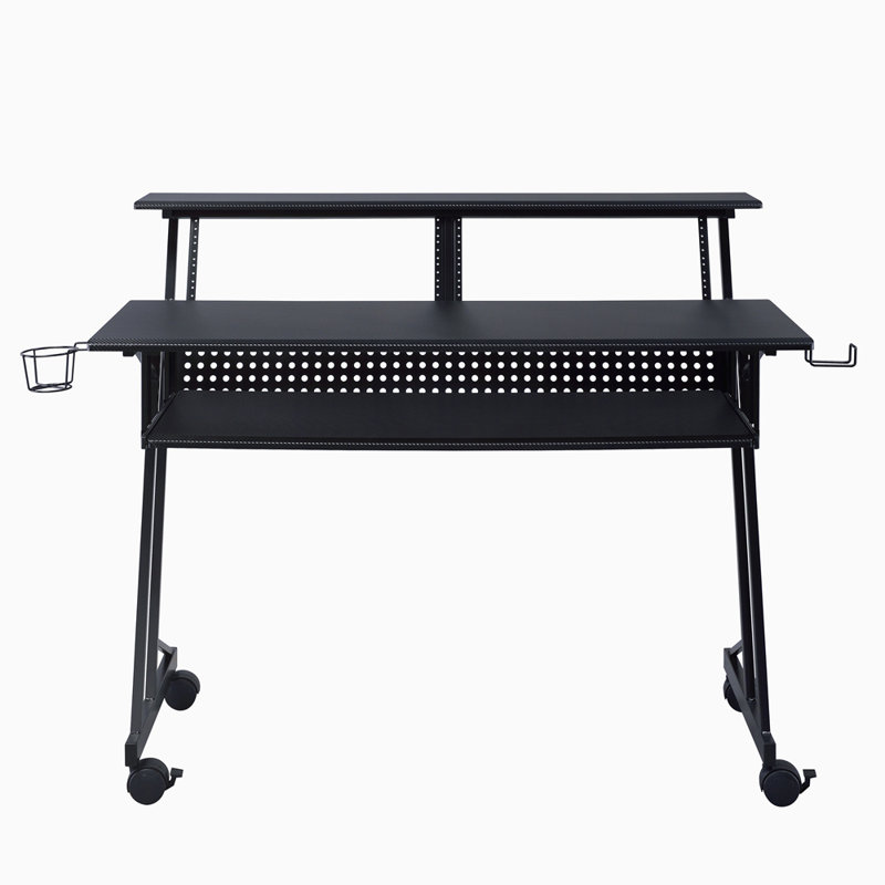 Black Music Recording Studio Desk With Keyboard Tray, Black