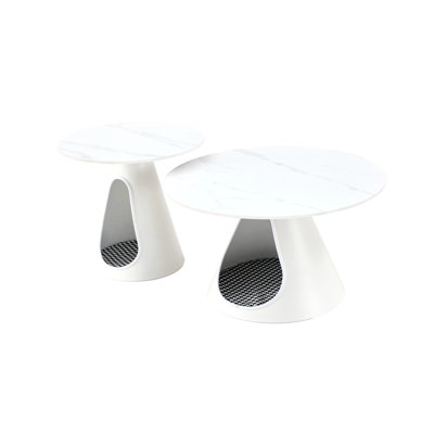 Set Of 2 Round Coffee Tables, Marble Look Top With Steel Base & Cat Beds -  Ivy Bronx, A9883983BE8941259804EC70D39F5EA2