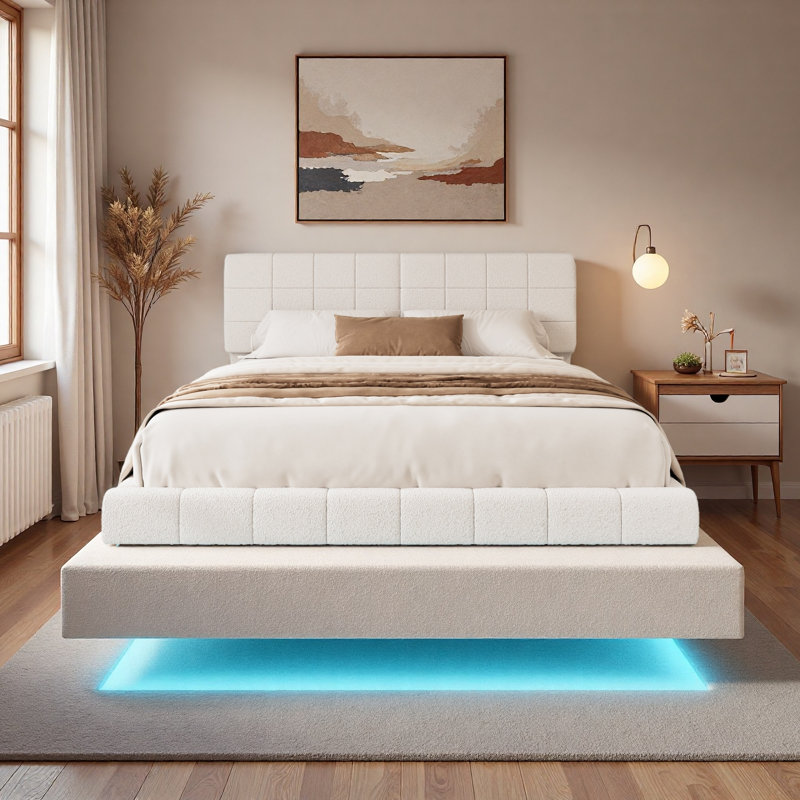 Lit flottant avec lumière White Boucle, Très grand lit