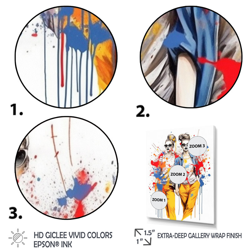 Jumeaux à la mode sur toile, Cadre flottant doré, H 40 po x l 30 po x P 1,5 po