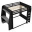 Grand lit superposé en bois avec bureau, deux tablettes de rangement, USB et lumière DEL, noir et gris-129420391