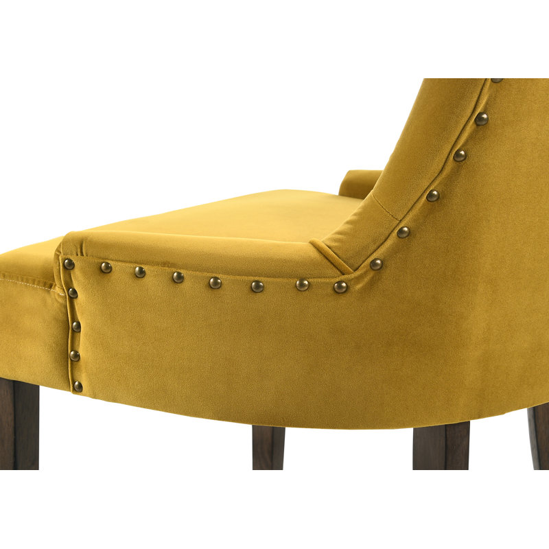 Ensemble de 2 chaises de salle à manger, chaises d'appoint à dossier capitonné et chaises de cuisine, Velours jaune, Espresso