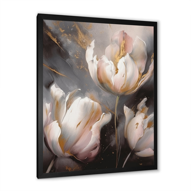 Crème sérénade de tulipes III - impression, Cadre photo noir, H 20 po x l 12 po x P 1 po