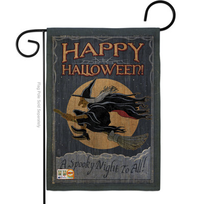Drapeau de jardin à double face 18,5" breeze décoration g162063-db a effrayant éclairé night to all en toile jute automne