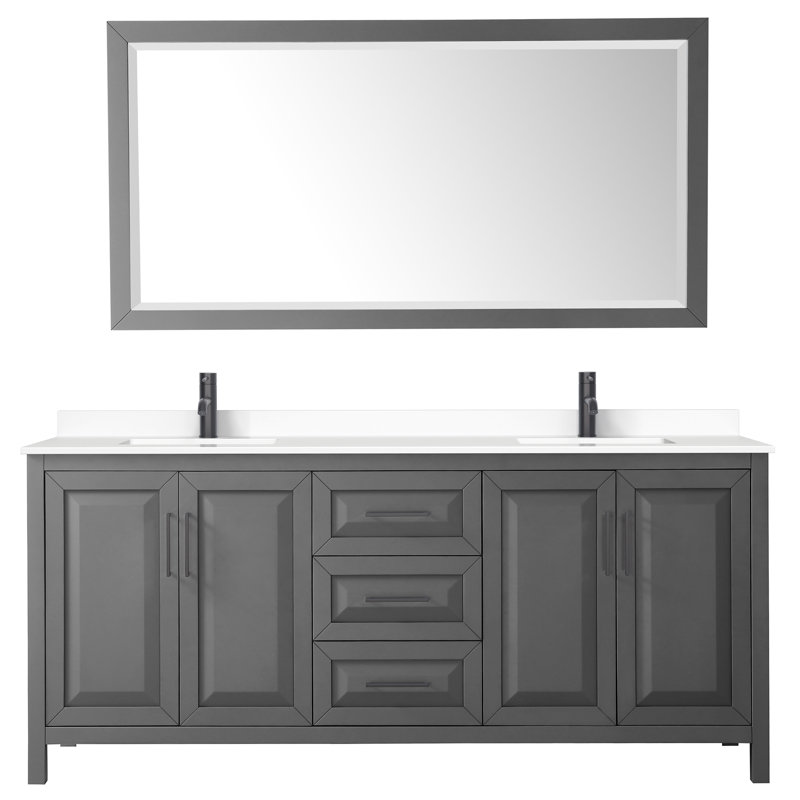 Daria 72" Double Bathroom Vanity Set with Mirror, Dark Blue, Matte Black, 80"