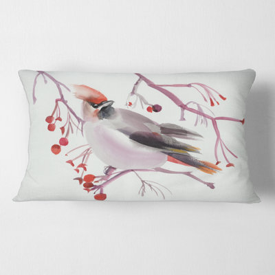 Waxwing Bird on a Branch Rectangular Pillow Cover & Insert
