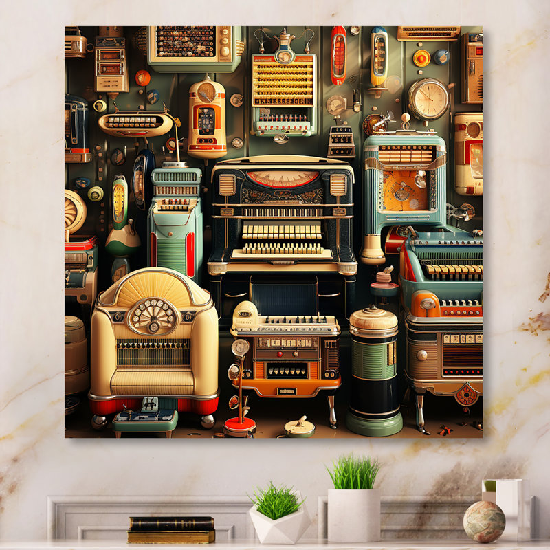 Nostalgic  Jukebox Tunes 5 - Jukeboxes Metal Wall Art, 16" H x 16" W