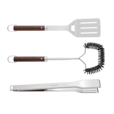 Ensemble d'outils de barbecue 3 pièces BergHOFF Essentials avec poignées en bois, pinces, spatule et brosse