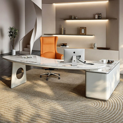 L-Shaped Stone Executive Desk