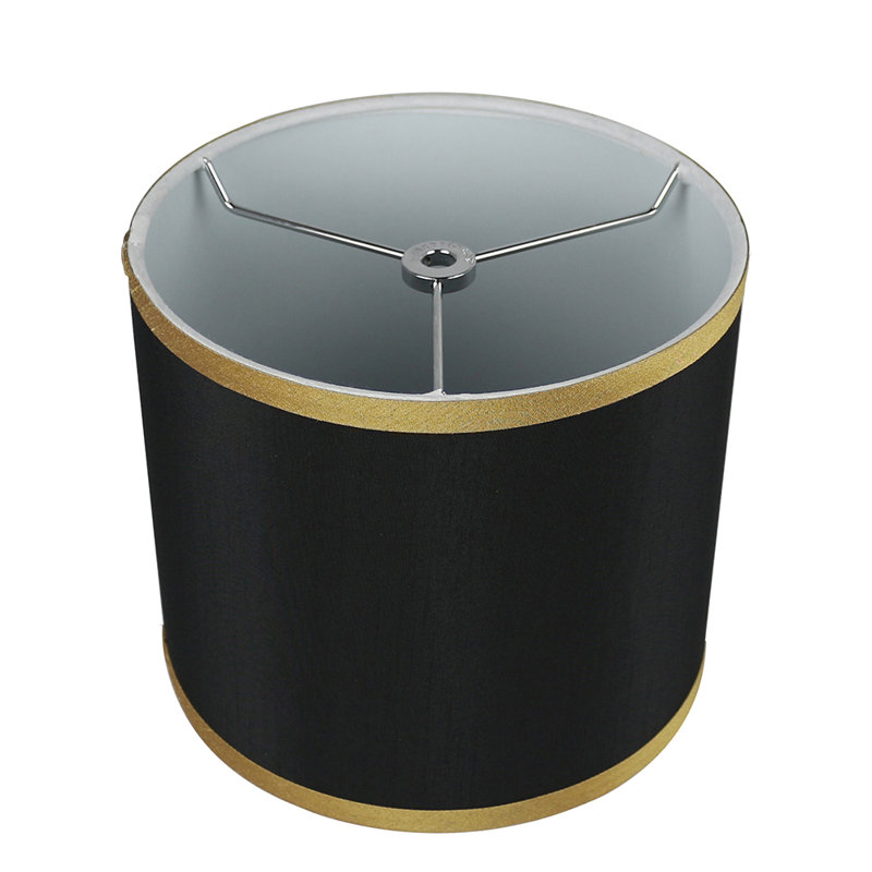Abat-jour tambour (araignée), Noir avec bordure dorée, H 10 po x l 12 po x P 12 po