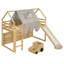 Lit mezzanine en bois pleine grandeur en forme de maison avec tente, naturel et beige-106736235-106736236