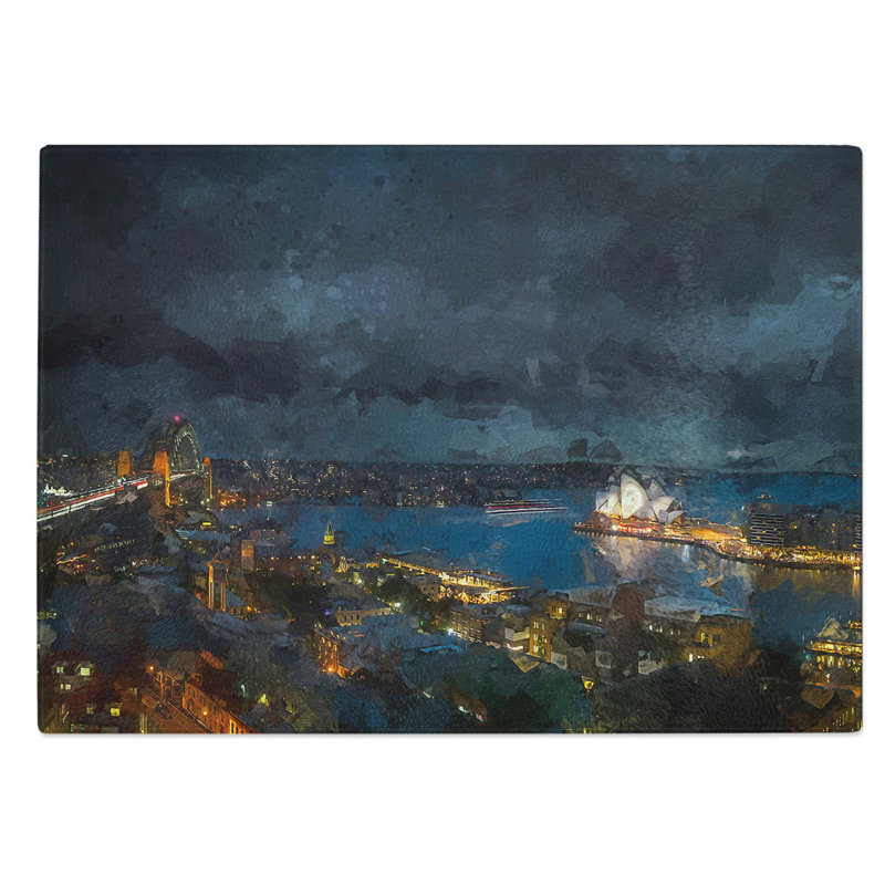 Tempered Glass Sydney Skyline at Night Chopping Board, 28.5 cm W x 20 cm L