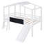 Lit mezzanine simple avec échelle et toboggan, lit maison avec tableau noir et bande lumineuse sur le toit, blanc