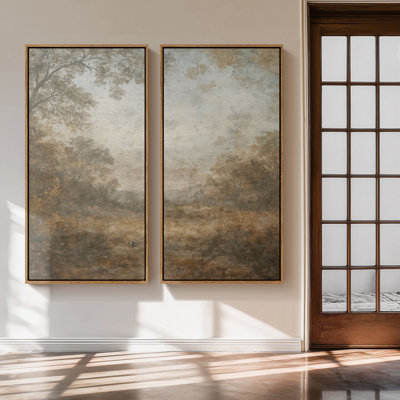 Soft Earth-Tone Landscape - Set of 2 Framed Wall Art Print on Canvas 60"x20"x2pcs, 60"x30"x2pcs