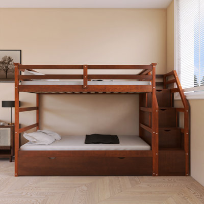Wood Frame Twin-Over-Twin Bed With Storage Stairs
