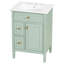 Meuble-lavabo de 24 pouces avec lavabo, armoire en bois massif et panneau de fibres à densité moyenne avec un tiroir rabattable, deux tiroirs standard et une tablette réglable, meuble-lavabo vert autoportant pour le rangement de la salle de bain-978584210