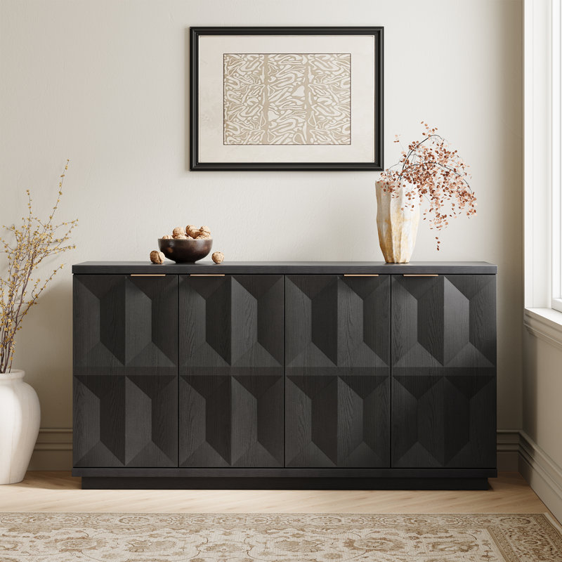 Designer Modern Textured 59'' Three-dimensional Relief Sideboard, Black