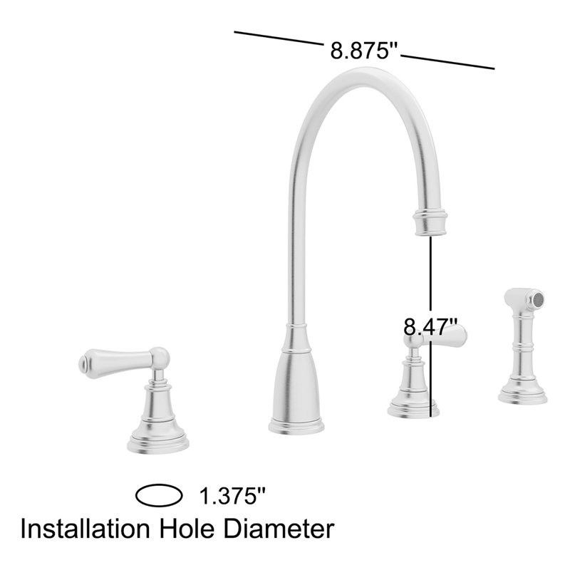 Georgian Era Double Handle Kitchen Faucet With Accessories, Polished Chrome, Level