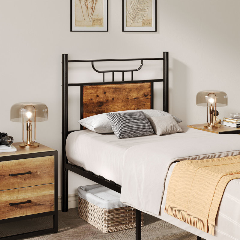 Pantoja Bed Frame with Rustic Vintage Wood Headboard Platform Bed No Box Spring Needed, Twin