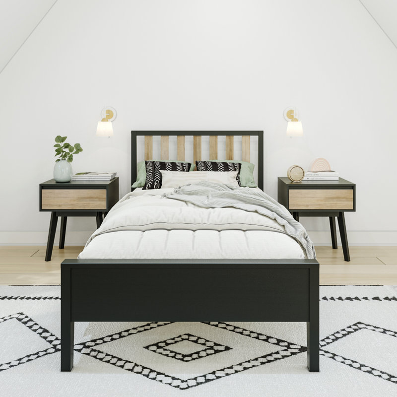 Brubaker Lievin Solid Wood Panel Bed, Twin, Black/Blonde
