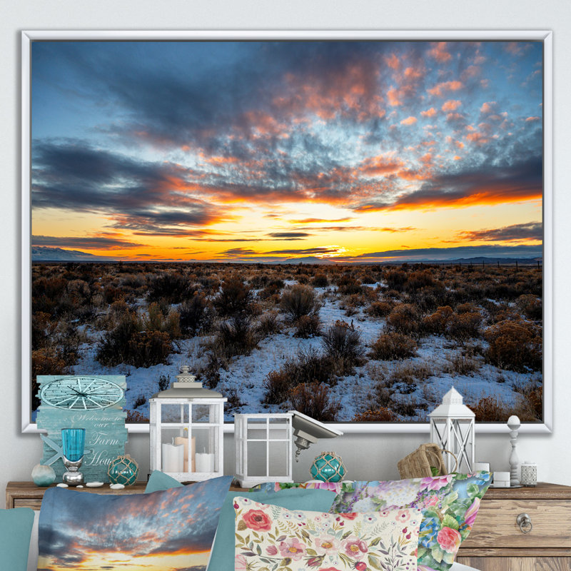 Winter Shrublands On Arkansas Desert sur toile, H 34 po x l 44 po x P 1,5 po, Cadre flottant blanc