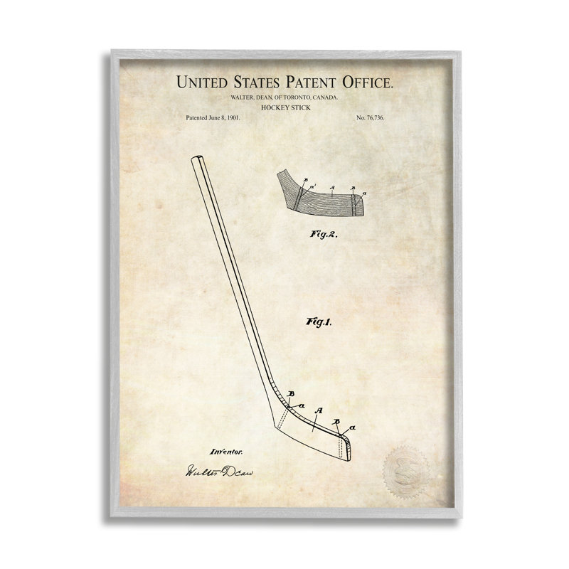 «Vintage Hockey Stick Sports Schema» par Karl Hronek - impression, L 11 po x H 11 po, Estampe numérique Farmhouse