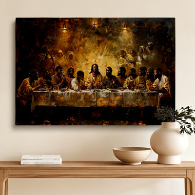 Impression sur toile rétro vintage noir classique Jésus dernier souper, 12 x 8 pouces - décor de salon