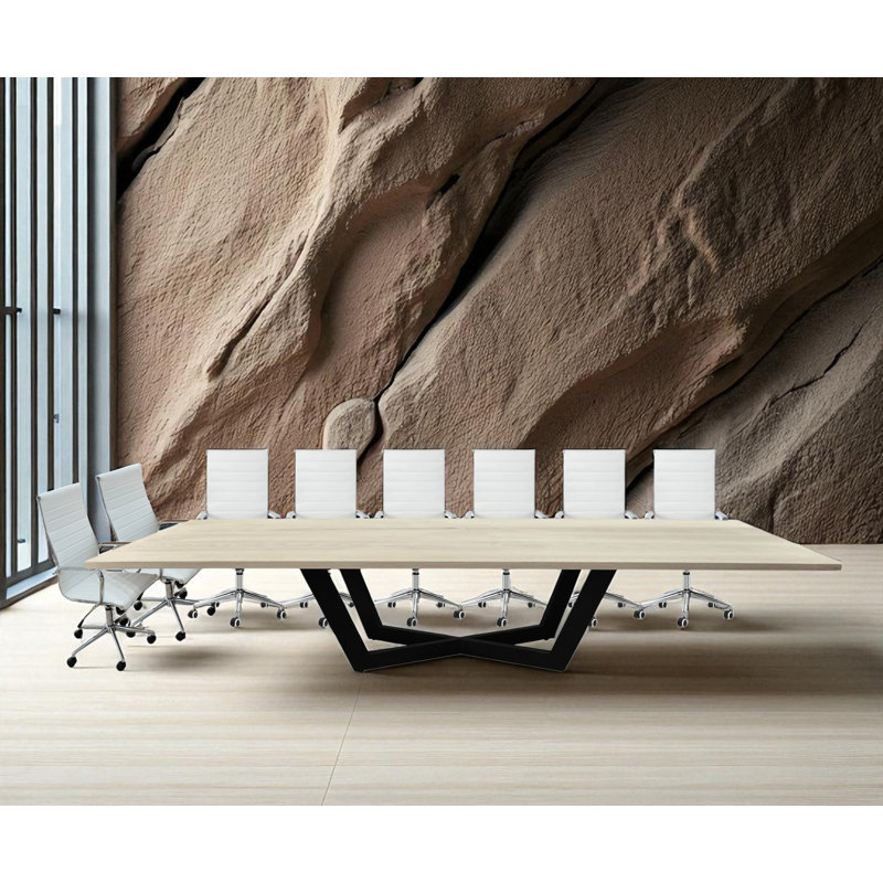 Ziran 144'' Solid Wood Rectangle Conference Table with 16 Chairs, White