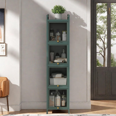 Modern Four-tier Glass Door Cabinet With Iron Frame And Golden Handles by Ebern Designs