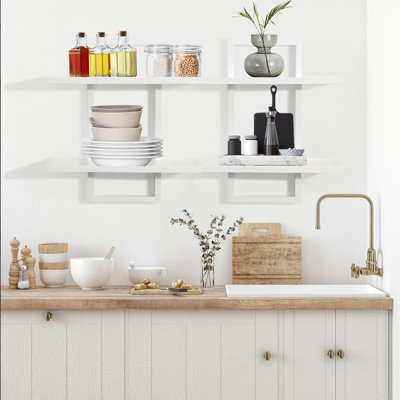 Tablettes flottantes murales, ensemble de 2 tablettes modernes en bois, rangement suspendu pour plantes, photos et décor