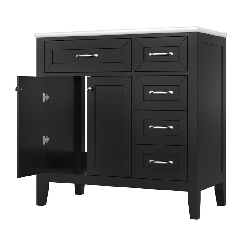 36" Bathroom Vanity with Sink Combo, Black Bathroom Cabinet with Drawers, Solid Frame and MDF Board, Black