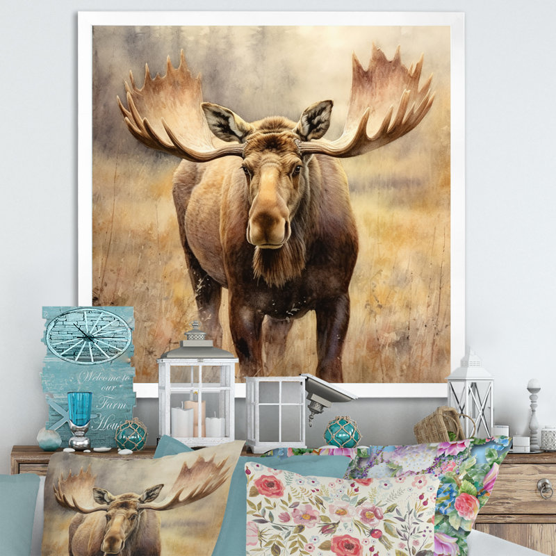 «Moose Serenity I - Moose», reproduction sur toile encadrée, H 16 po x l 16 po x P 1 po, Cadre simple blanc