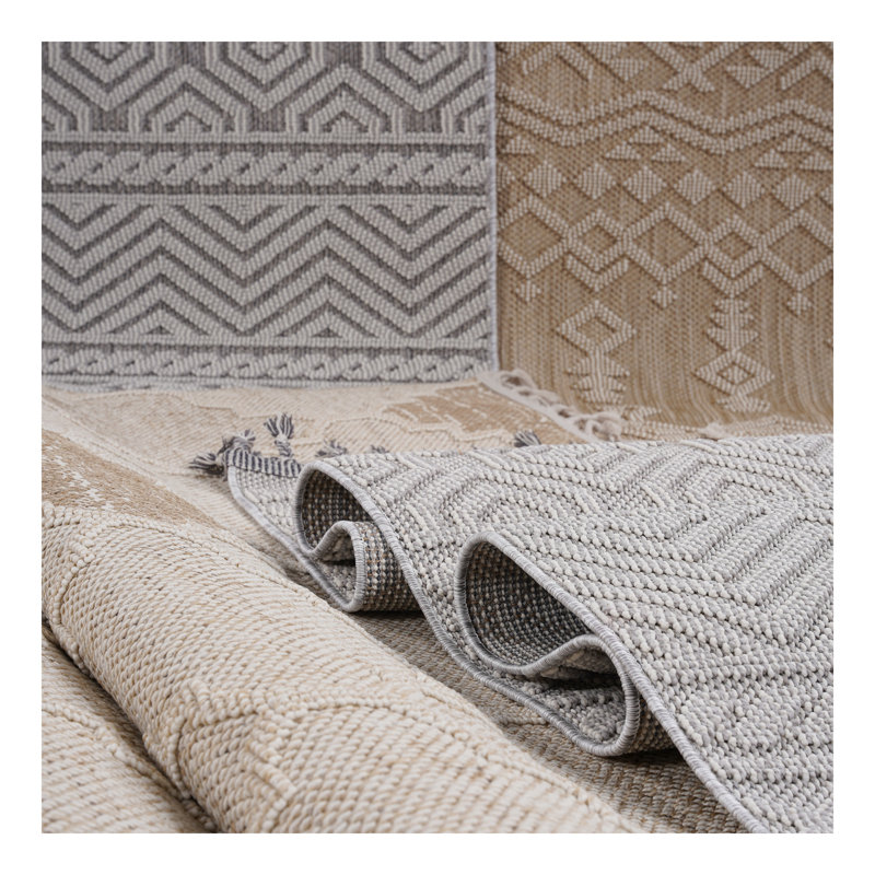 Tapis d'intérieur / extérieur blanc / gris Collection, Rectangle 5 pi 3 po x 7 pi 6 po