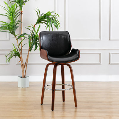 Livingston 27.55" Swivel Faux Leather Mid-Century Bar Stool