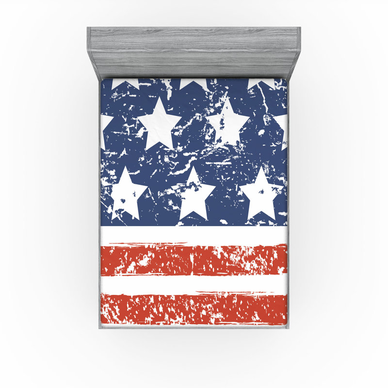 Ensemble de 2 drap-housse Ambesonne America à effet grunge rouge, bleu et blanc, Drap-housse très grand californien