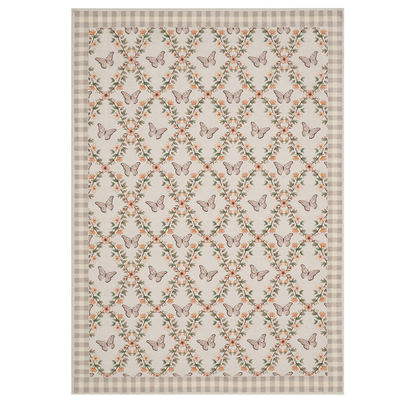 Extra Large Washable Area Rug Low Pile Ultra Soft Rug for Living Room Foldable Floral Butterflies Non Slip Stain Resistant Non Shedding Carpet