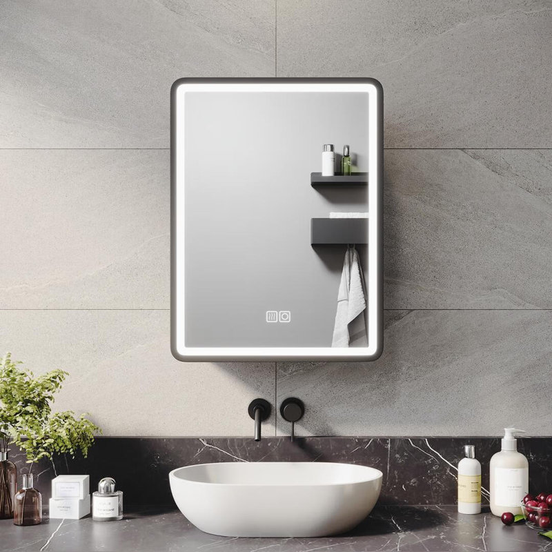 Daquavion W H Wall Mounted Required Medicine Cabinet Mirror 2 Adjustable, Matte Black, 60cm H x 45cm W x 13cm D