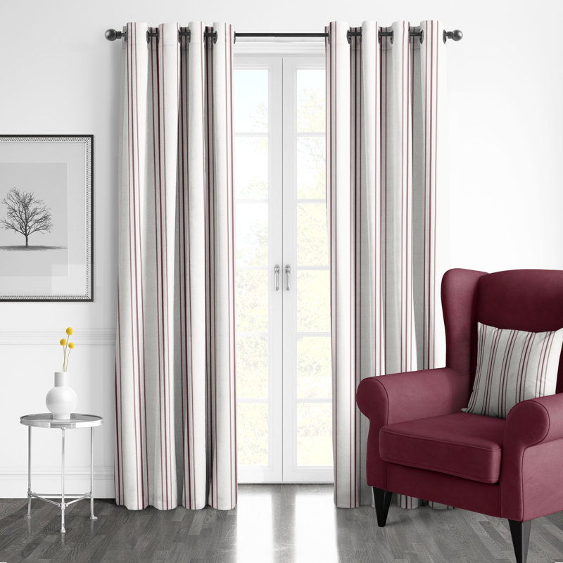 August Stripe Grommet Drapery Panels - Pair, 50" W x 108" L, Merlot