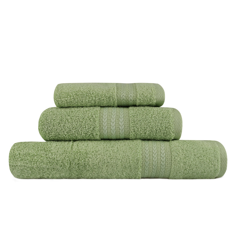 Luxury 3-Piece Towel Set, 100% Cotton, Green | Includes 1 Wash Towel (11.8 x 19.7 in), 1 Hand Towel (19.7 x 35.4 in), 1 Bath Towel (27.6 x 55.1 in) | 500 GSM, Machine Washable, Perfect Gift Box Packaging