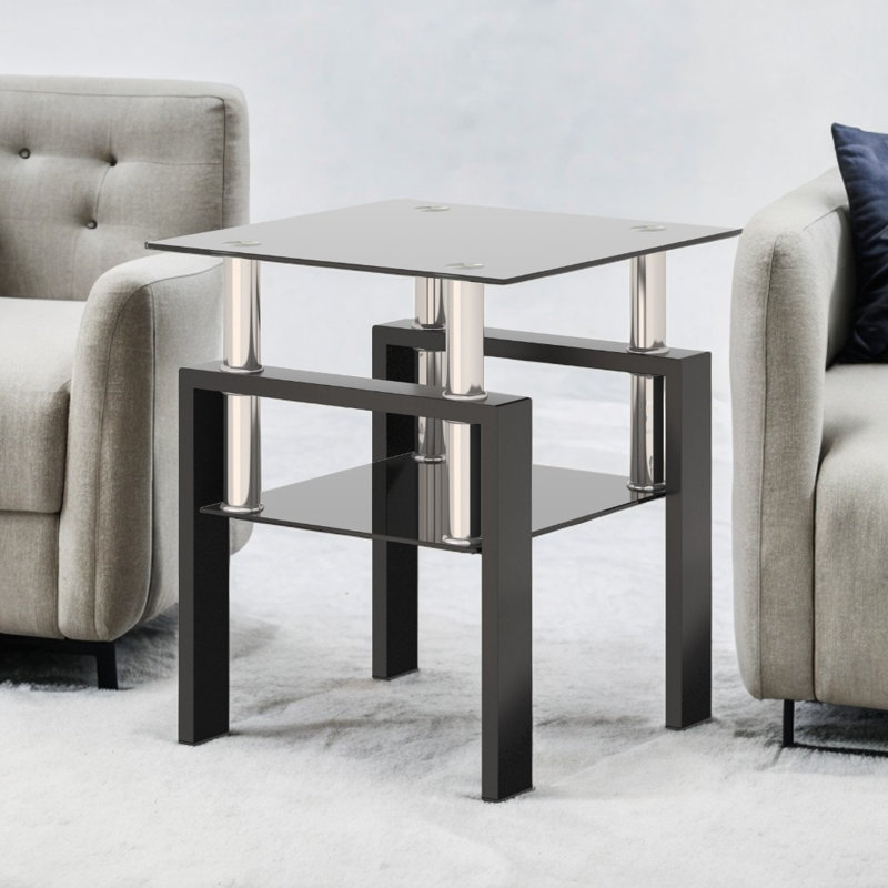 Tempered Glass Tea Table With Metal Legs, Black, 2