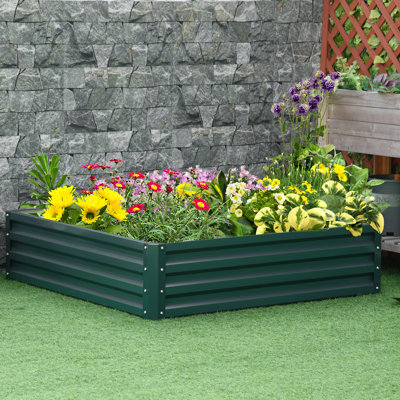 4' X Metal Raised Planter Box, Garden Bed For Flowers - , Construction, Water 1' Bed, Veggies, Galvanized, Long Lasting Use