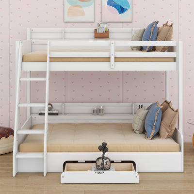 Bunk Bed With Storage Shelves, LED, Charging Station And A Drawer