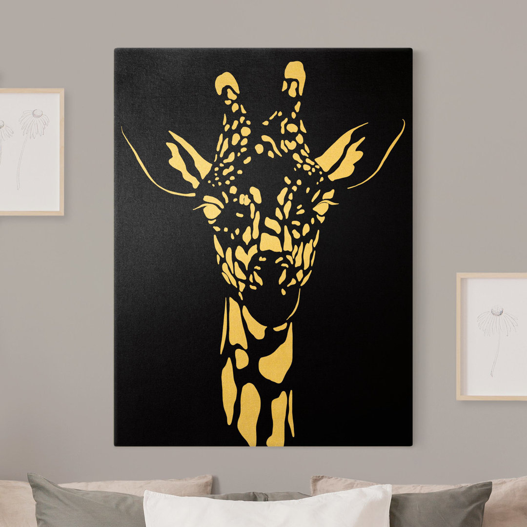 Leinwandbild Safari Tiere - Portrait Giraffe Schwarz