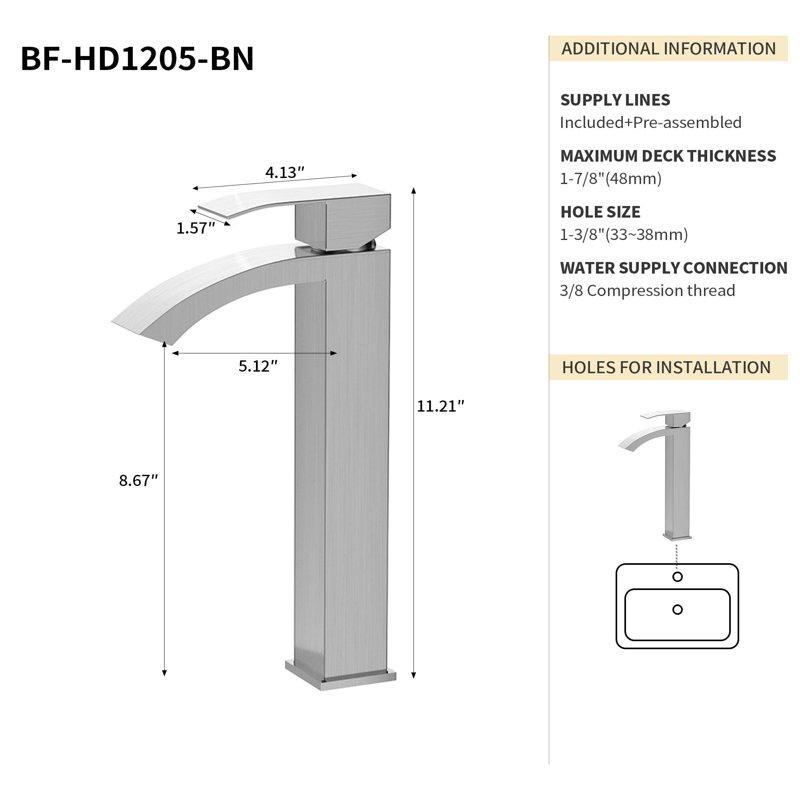 Single Hole Bathroom Faucet with Drain Assembly, Brushed Nickel