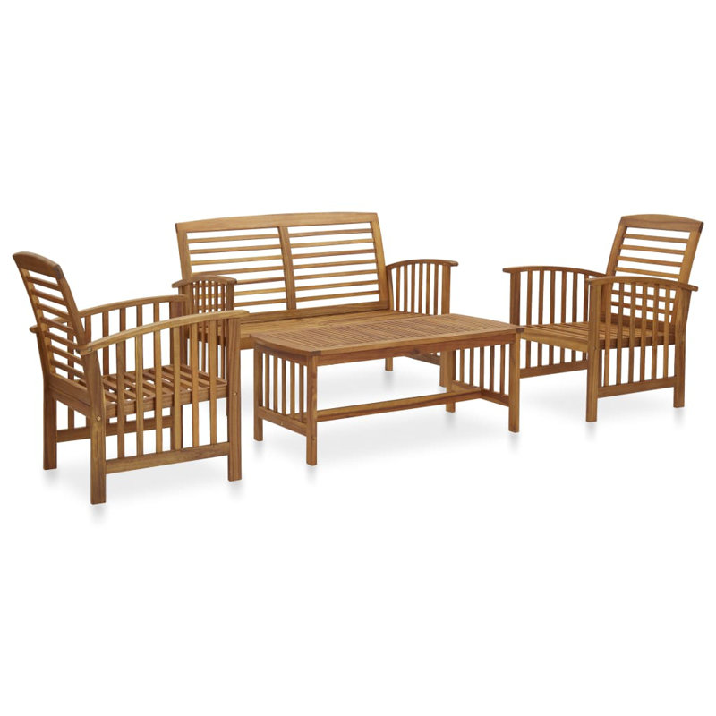 Bellariva 4 Piece Garden Lounge Set Solid Acacia Wood, Brown, 2 x Bench + Table