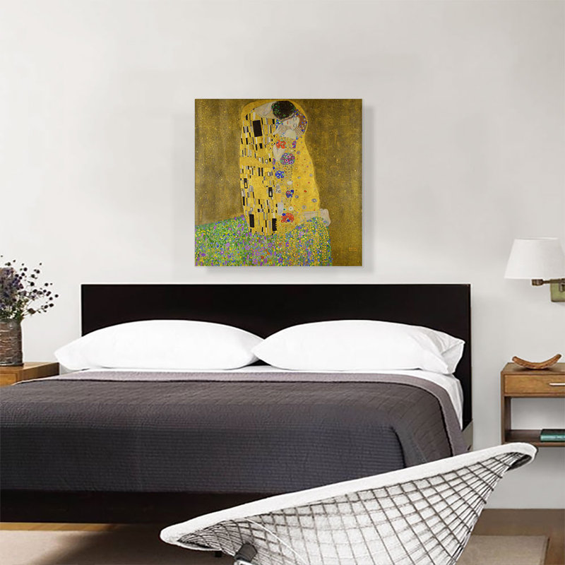 «The Kiss Square 1907» par Gustav Klimt - reproduction d'art sur toile tendue, H 26 po x l 26 po x P 0,75 po