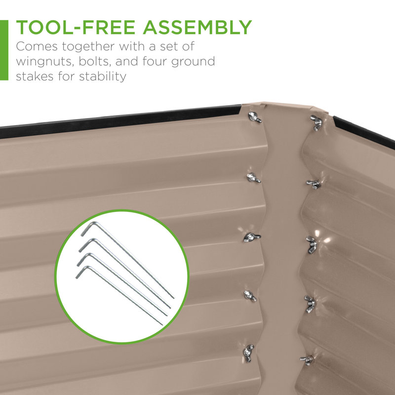 Rosonda Outdoor Metal Raised Planter Box, Taupe, 24" H x 96" W x 48" D