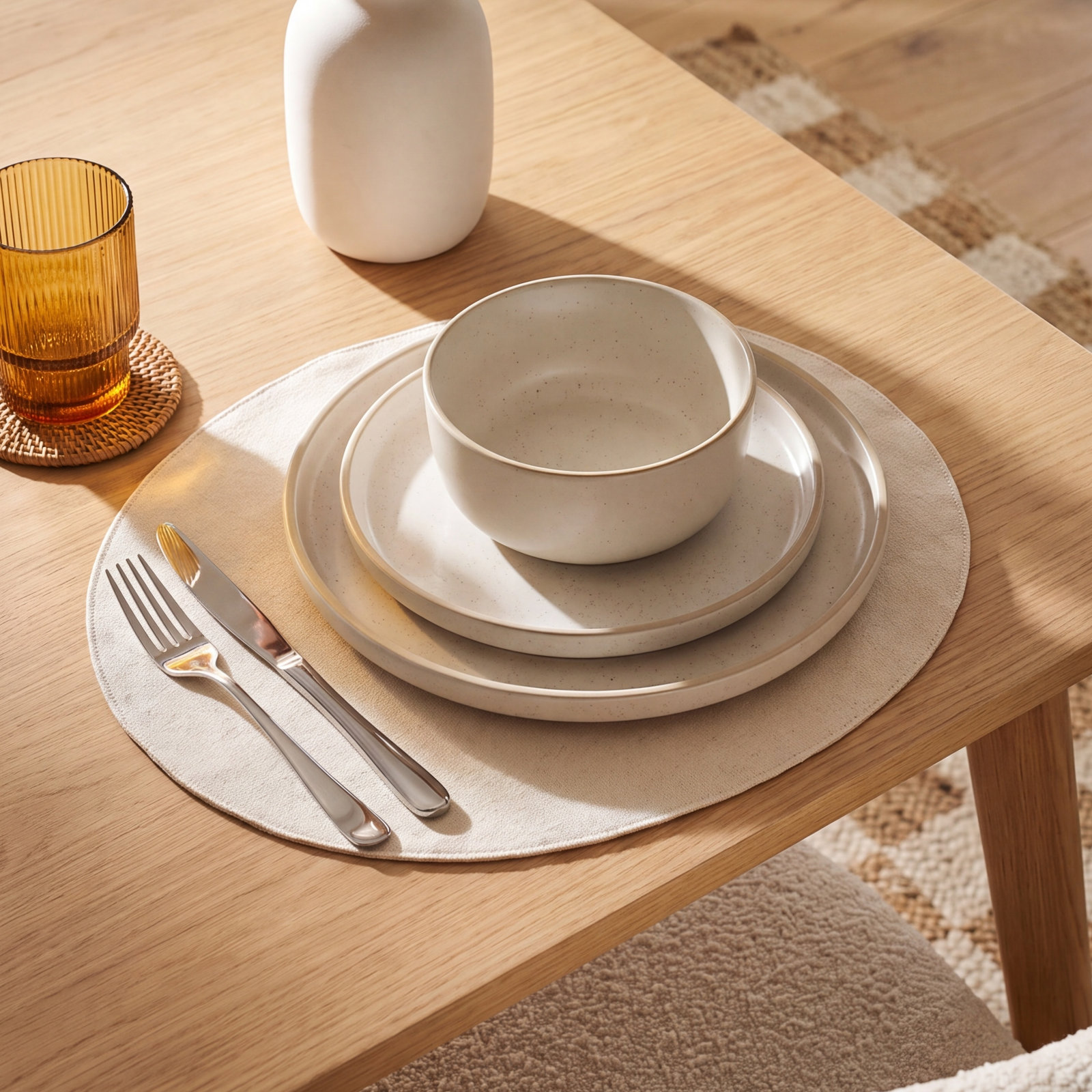 Amber Stoneware Dinnerware Set, White
