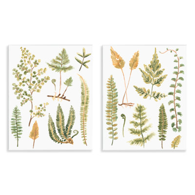 Aquarelle, feuilles de fougère, ensemble de 2 plaques murales par June Erica Vess